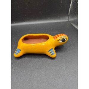 Hand-Painted Yellow Turtle Ceramic Planter From Mexico 5" Decorative Accent